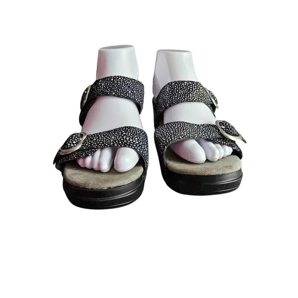 Dansko Sophie Wedge Black Dot Leather Slip On Sandals Size 39 US 8.5-9 - Picture 2 of 11